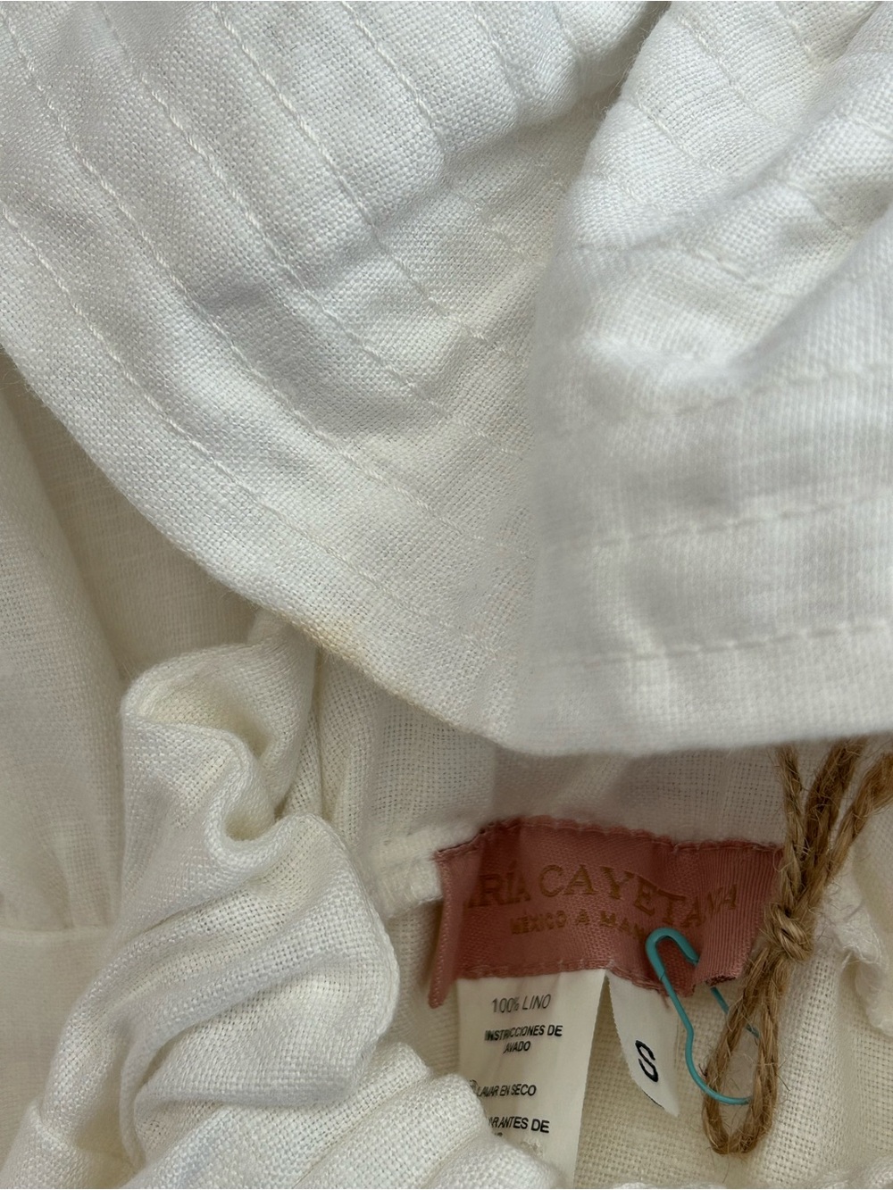 NWT Maria Cayetana Luxury Hand made in Mexico White Linen Maxi Dress - Picture 13 of 16